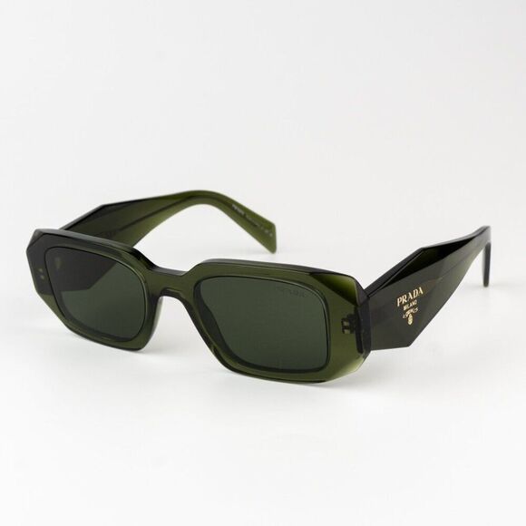 NEW Prada PR17WS 19Z1I0 Transparent Bottle Green Rectangle Unisex Sunglasses - Picture 7 of 13